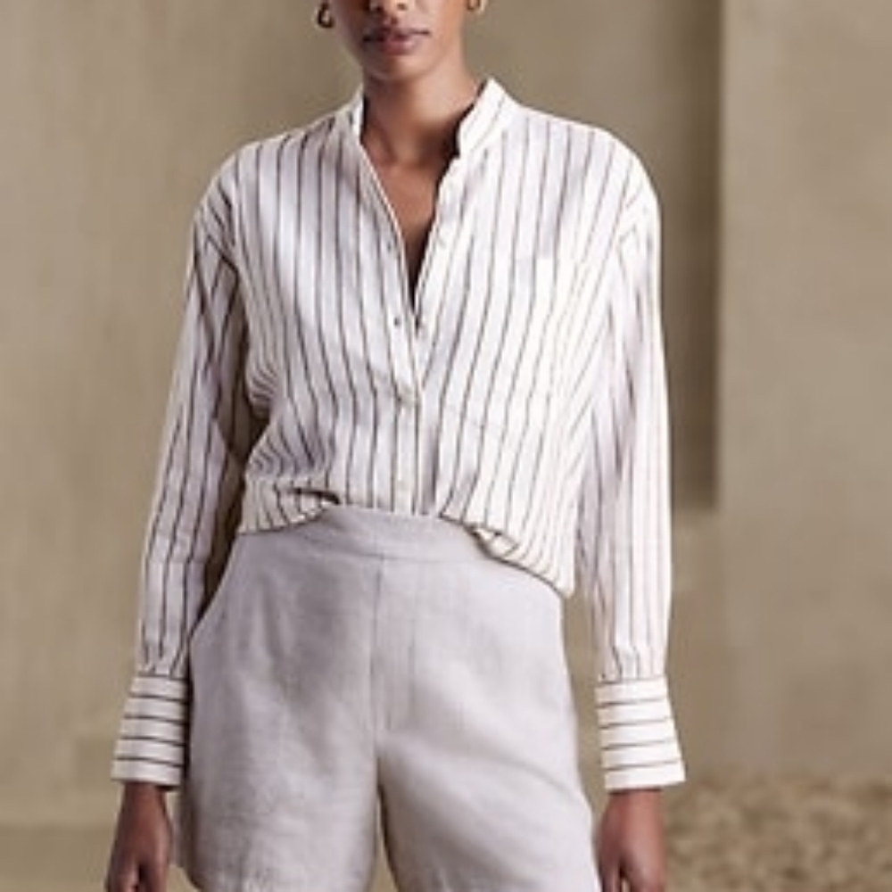 Banana Republic Factory Cream Button-Down Stripe Shirt